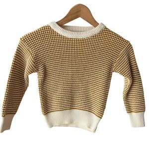 Fin & Vince Kids Mustard Yellow Cream Striped Honeycomb Knit Sweater Size 2/3